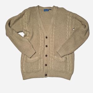 Vintage Towncraft Tan Cable Knit Grandpa Cardigan Sweater L/XL